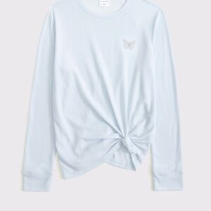 Abercrombie long-sleeve knot-front waffle tee, in ballet blue, new